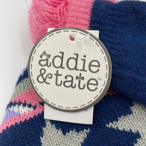 NWT Addie & Tate Hat Mitten Set Toddler Girl Blue Pink Stars Faux Fur Lining - Picture 5 of 7